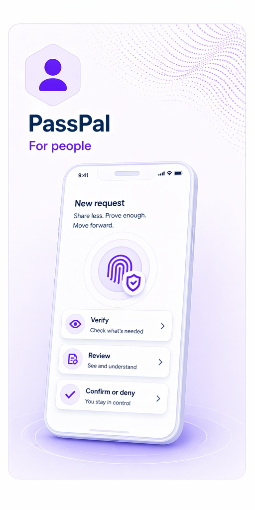 PassPal people-facing trust flow panel.